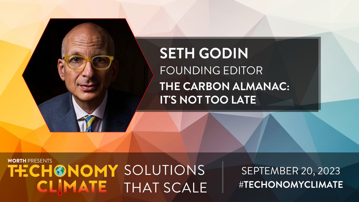 techonomy's tweet photo. If you haven't already, meet @ThisIsSethsBlog: best-selling author, entrepreneur, expert and now, #TechonomyClimate speaker.
Register and learn more here: https://t.co/unkovmya3y
๐ก Presented by Worth Media Group
๐ฑ Partnered with Environmental Defense Fund https://t.co/fGl9zff4vm