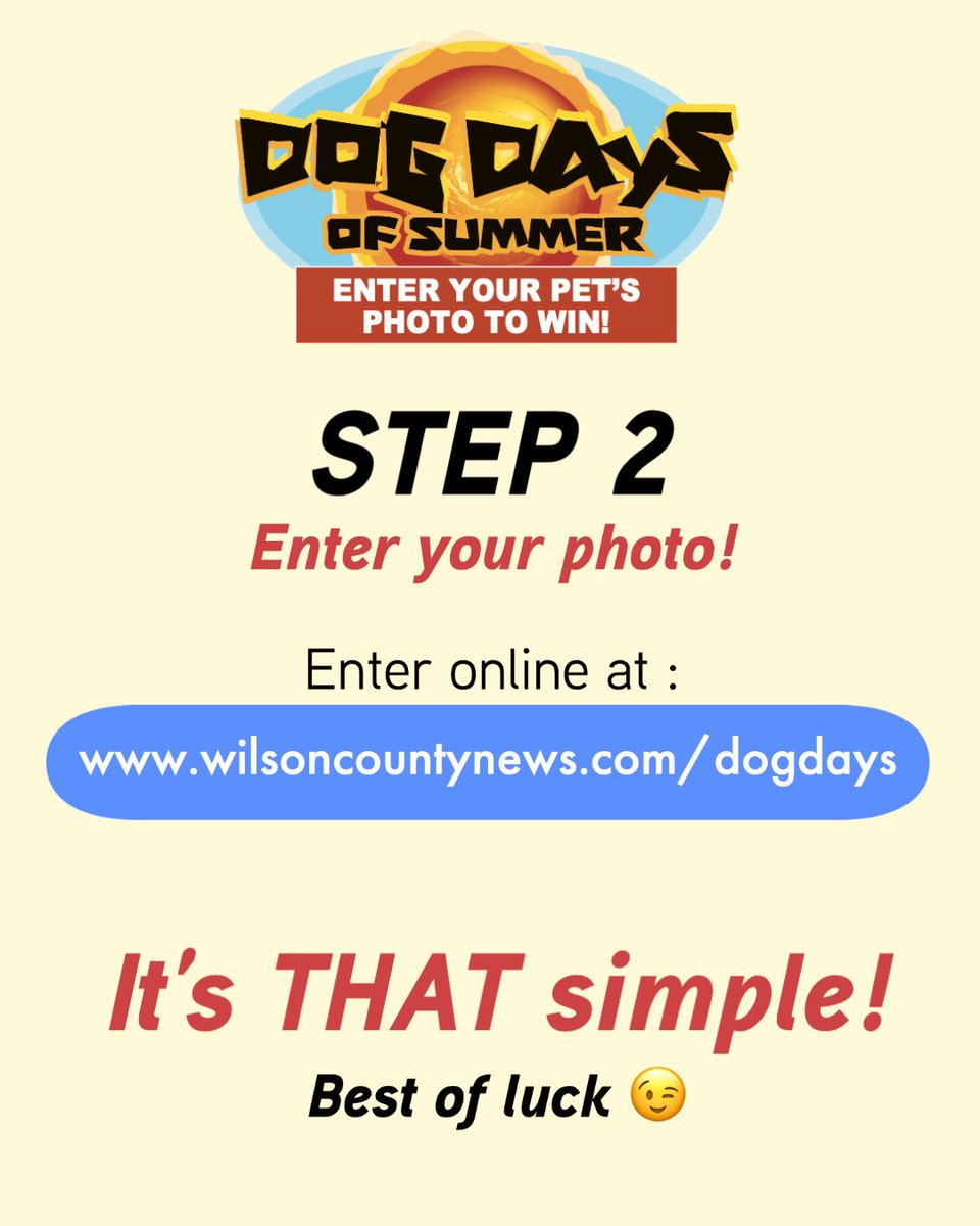wcnonline's tweet image. Capture the paw-fect summer moment with our "Dog Days of Summer" photo contest!
Enter by TODAY at midnight for a chance to WIN big – over $500 in prizes are up for grabs! 🏆🌟
🐾 wilsoncountynews.com/dogdays

#wilsoncountynews #DogDaysofSummer  #SummerPets #PetPhotoFun