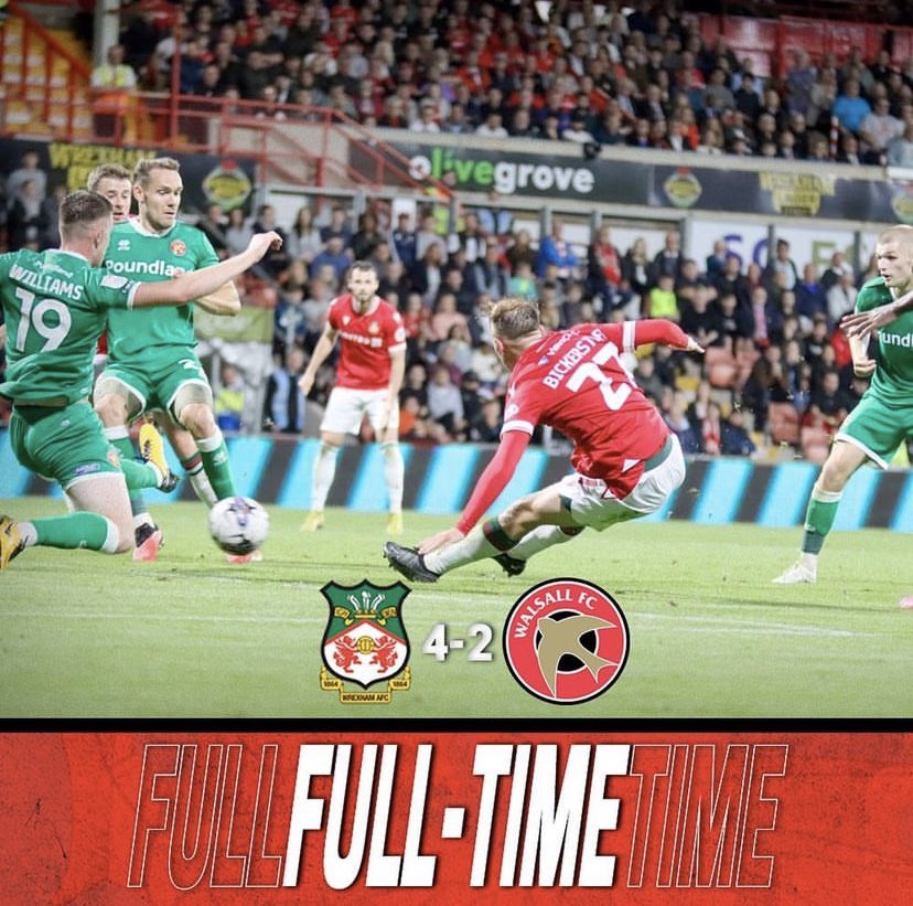 😁✅ VICTORIAAAAA

¡Ha ganado #Wrexham 4-2 al #Walsall!

⚽️ #Boyle (8’)
⚽️ #Palmer (20’)
⭕️ Hussey (24’)
⚽️ #Bickerstaff (56’)
⚽️ #Lee (85’)
⭕️ Forde e/c (90+1’)

🔜 Próximo partido: sábado 19/8 vs. Swindon.

🔴⚪️ #WxmAF
🗣️ #VamosDragones