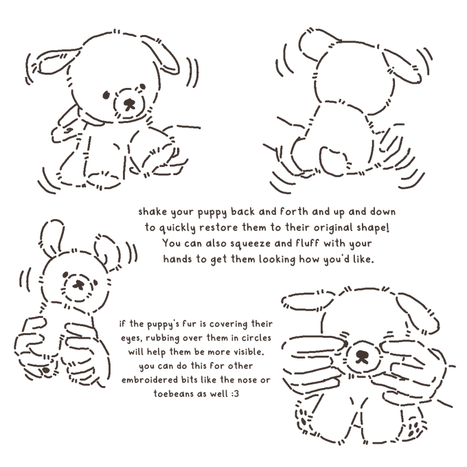 ooo I finally found the graphic I made about reshaping your puppy plushies when they get in!! sharing since it seems like people are getting their V2 puppies (YIPPEE!!) 
