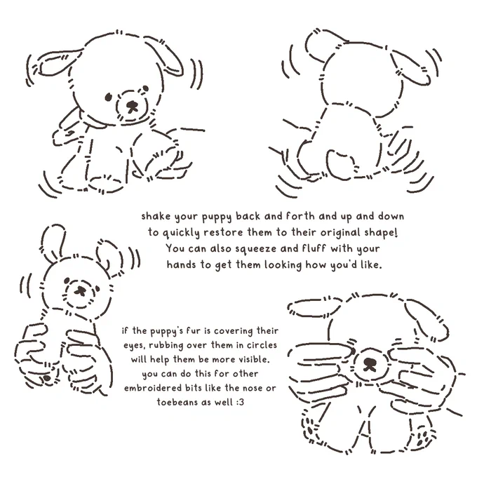 ooo I finally found the graphic I made about reshaping your puppy plushies when they get in!! sharing since it seems like people are getting their V2 puppies (YIPPEE!!) 