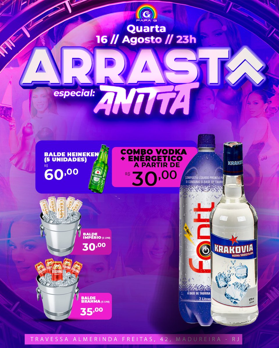 festaarrasta's tweet photo. Na Arrasta além da Chapelaria com Balas, Pirulitos e Cigarros temos combos de baldes de cerveja e combos de vodka e energético partir de R$30, e de novidade Balde com 6 unidades de GostoGin Cítrus por R$30, então espalha que a entrada é grátis até 00h vem arrastar com a gente. https://t.co/yqDzMmXy4F