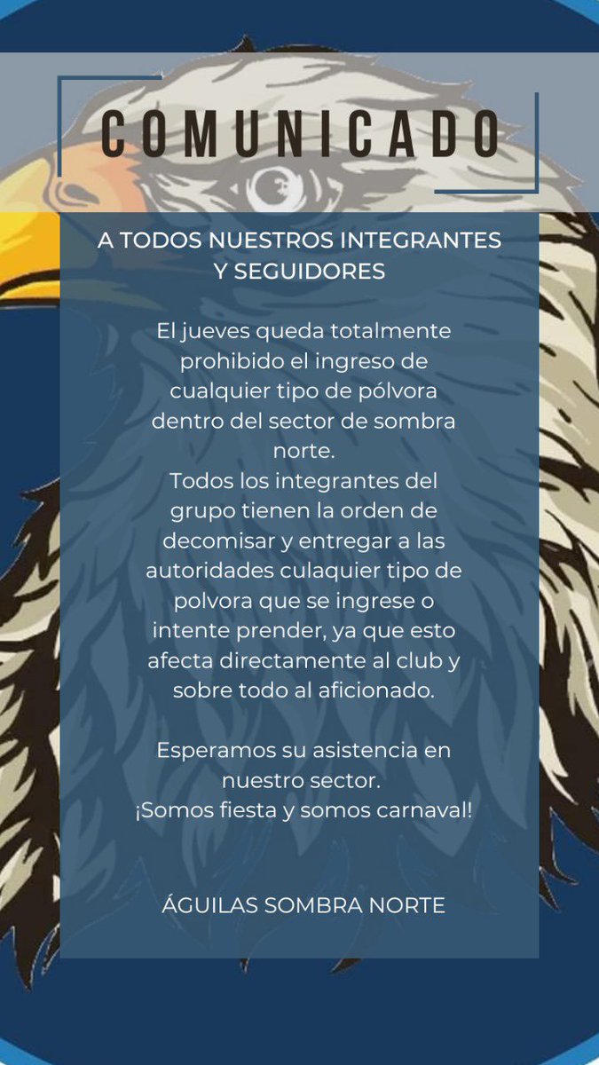 aguilas_sn's tweet photo. COMUNICADO OFICIAL🦅

El jueves que no falte nadie, ¡todos a apoyarlo al azul Profundo!
#ASN🦅💙 https://t.co/VEVB9qgvQQ