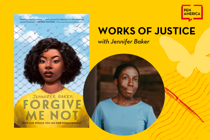 PENamerica's tweet photo. Congrats to @jbakernyc on the publication of her YA novel "Forgive Me Not"—out today from @PenguinTeen! Jennifer will be featured on a new episode of our #WorksOfJustice podcast, premiering later this week.

Register here to get it delivered to your inbox: https://t.co/6IabHeoYVa https://t.co/fp7AC38MCK