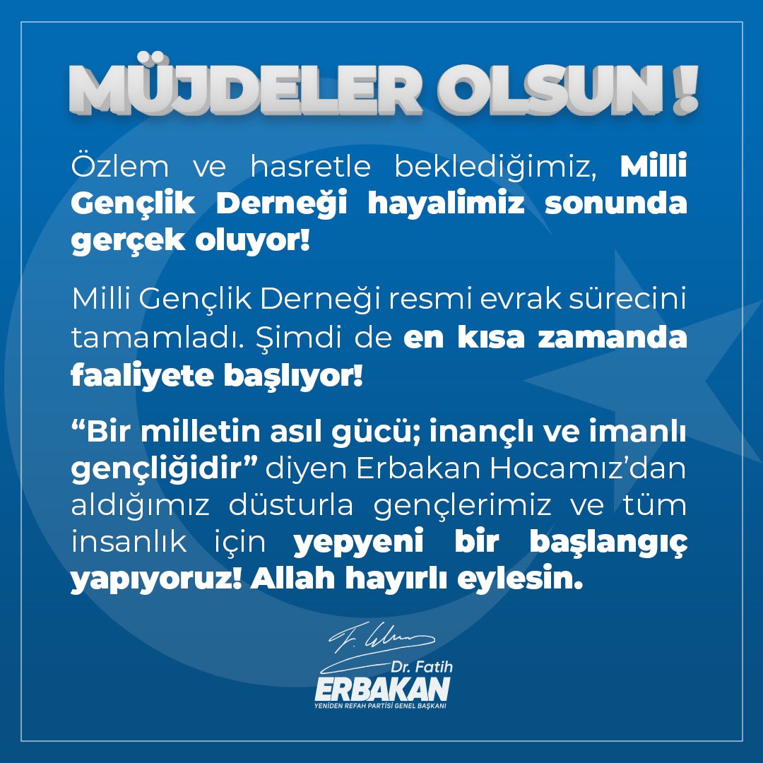 MehmedAltinoz's tweet photo. Bir gençlik, bir gençlik, bir gençlik...

"Zaman bendedir ve mekân bana emanettir!" şuurunda bir gençlik...

Hakk'ın, doğrunun, iyinin, güzelin, faydalının, adil olanın yanında...

Batıl'ın, yanlışın, kötünün, çirkinin, zararlının, zulmün karşısında olan bir gençlik...

Milletimizin #Refah'ı için azimle, gayretle, fedakârlıkla çalışacak bir gençlik...

Vazgeçmeyecek, aldanmayacak, aldatmayacak, kardeşini kendinden aziz bilecek bir gençlik...

Milli Gençlik Derneğimiz hayırlı olsun...

Görev alacak tüm kardeşlerimize üstün başarılar dilerim.