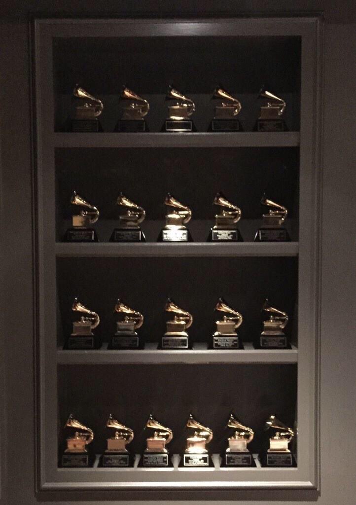 Kanye West’s Grammy shelf