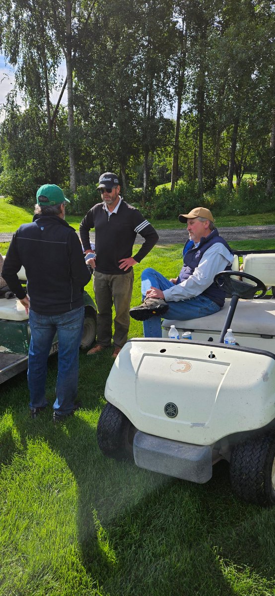 GCSAA_NW's tweet photo. Settlers Bay Golf Course Superintendent, Amos Stephens gets a rare opportunity to spend the entire morning with two of you industries best. So grateful to have @FredYelverton and @ArkansasTurf with me this week in Alaska.
#DLI #Winterdamage #Seedheadcontrol #Daylength https://t.co/oMXy86AGNG
