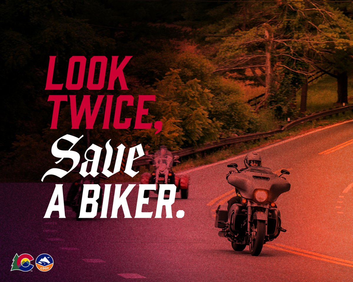 ColoradoDOT's tweet photo. Motorcyclists represent 3% of road users but account for 20% of all traffic fatalities in Colorado. With summer in full swing, motorcycles are everywhere. Be alert when driving and check twice for motorcycles, so we can prevent future tragedies. #SharetheRoad #WatchForMotorcycles https://t.co/SNrDNo2kn6