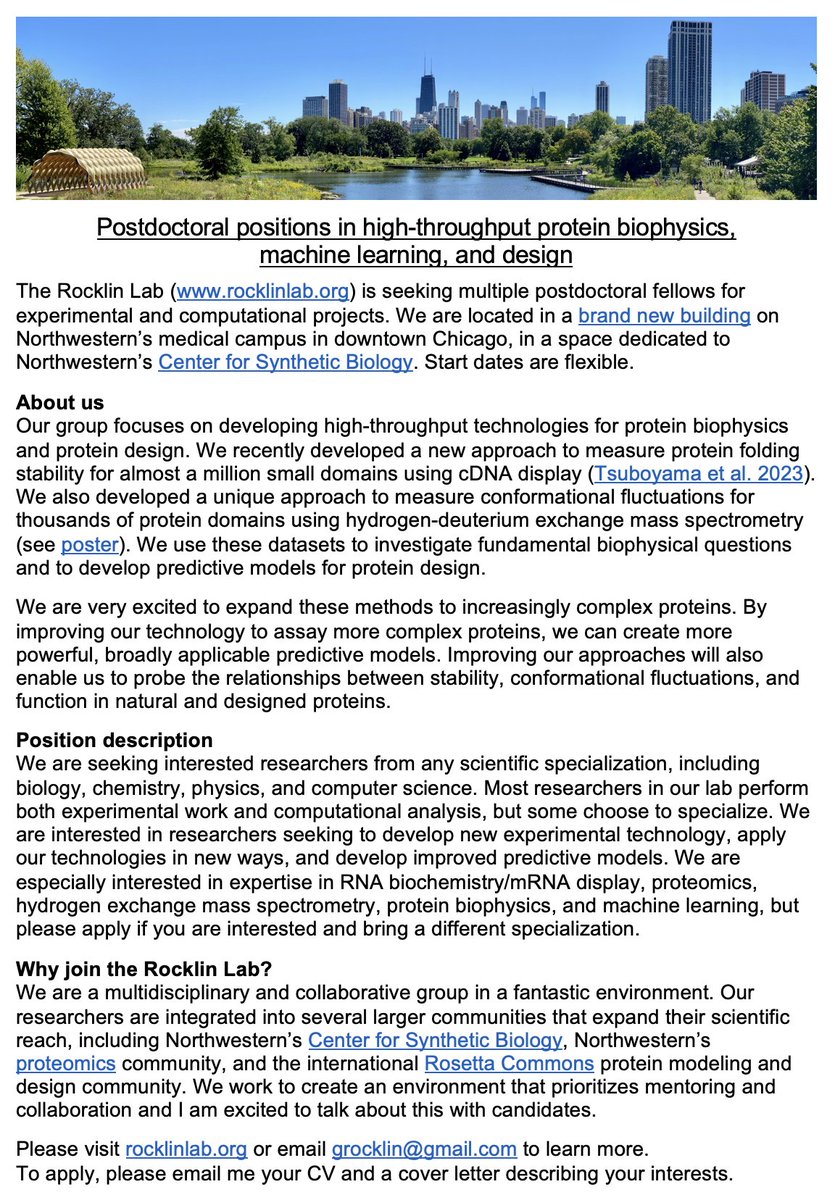 We are recruiting postdocs! Interested in high-throughput biophysics? I'd love to talk to you! See rocklinlab.org/news/hiring-po…
