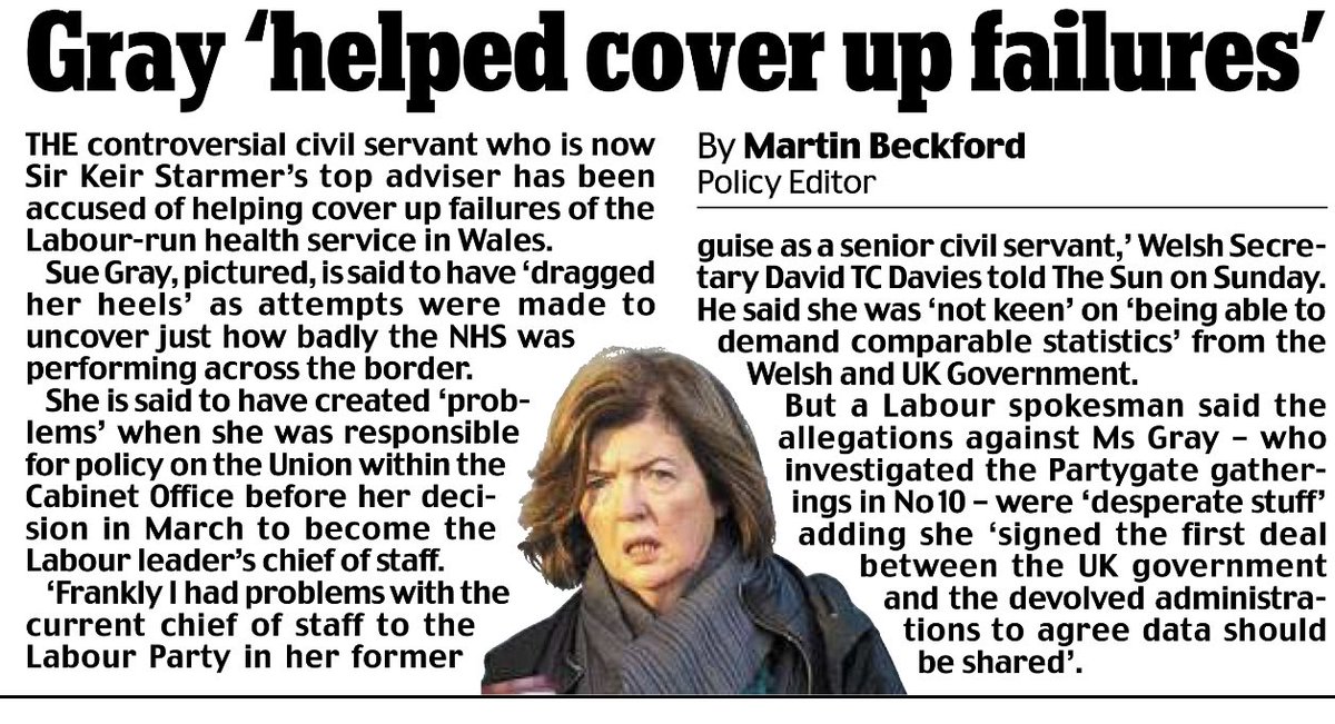 #SueGray, now Sir Keir Starmer’s top adviser, is accused of helping to cover-up failures of the dire #Labour-run #Wales health service. Her decisions whilst in a senior role in the UK civil service are now completely contentious & indicate political partisanship.