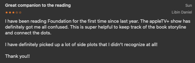 SeldonCrisisPod's tweet photo. New review for #SeldonCrisis. I was hoping it might help TV show watchers with some source context. Thanks Libin Daniel!
A little curious about the 3 stars, but the uniform five stars thing was starting to bug me. I know the podcast is far from perfect. https://t.co/SdXaFETiGy