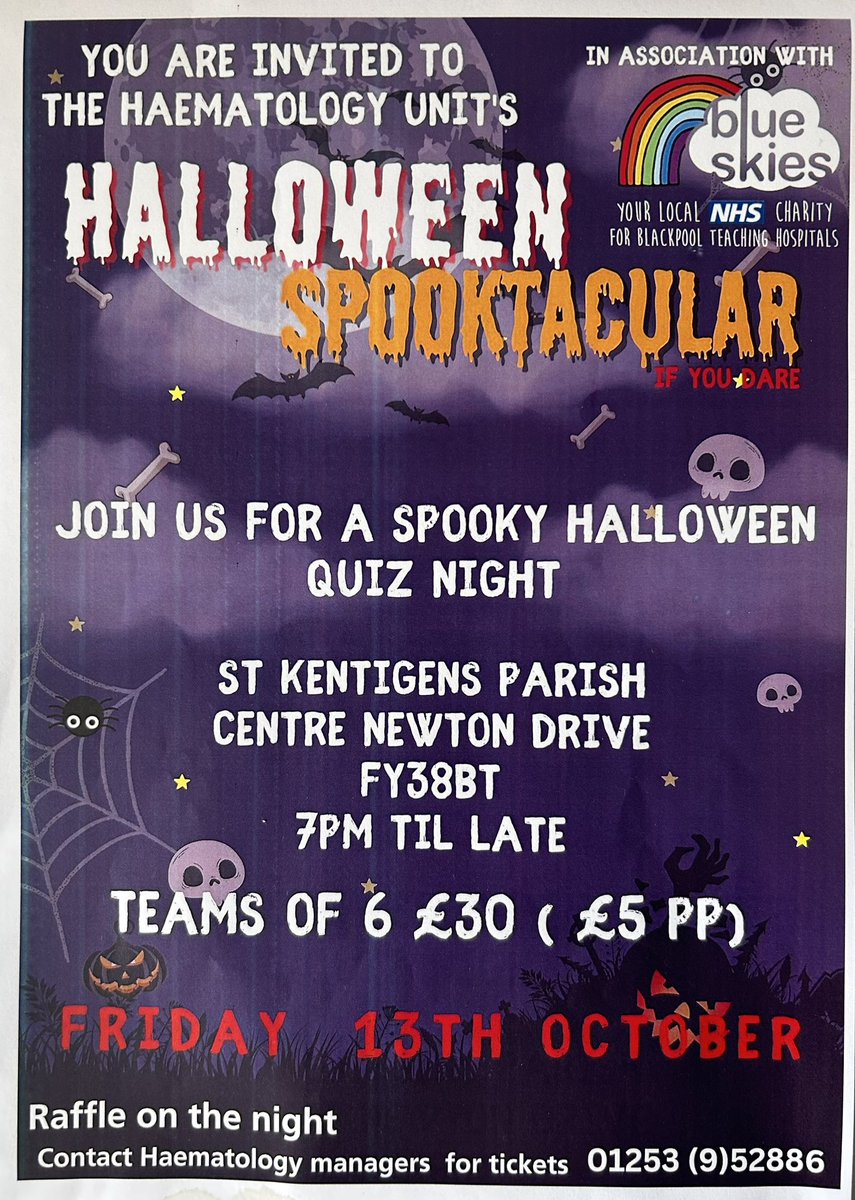 QUIZ NIGHT 🧐👻

Please come along the the Haematology Units quiz night to raise funds for our wonderful patients. If anyone has any prizes they could donate we’d be extremely grateful ❤️  #haematologyfundraising <a href="/Sarahwilding14/">Sarah Wilding</a> <a href="/stephpellatt/">#HellomynameisStephanie</a> <a href="/LucyLyon6/">#hellomynameisLucyLyon</a> @BTHTertiarySD