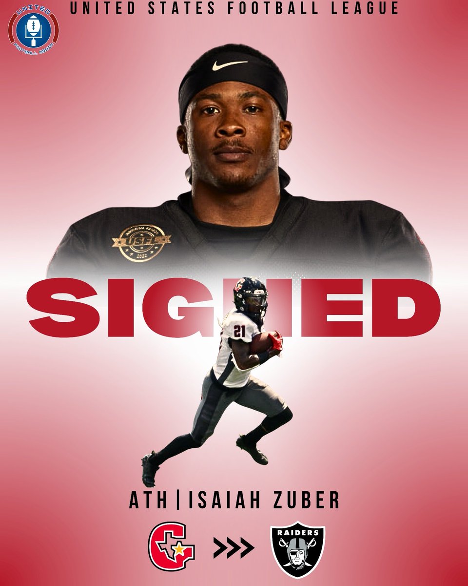 AceUFM's tweet photo. #BREAKING Isaiah Zuber has been re-signed by the @Raiders! He was with them last year and re-joined the #Gamblers after he was released in the offseason. As both a receiver &amp; defensive back, he is valuable on any roster. We have officially come full circle! #USFL #ALLIN https://t.co/YRnKeNIEJD