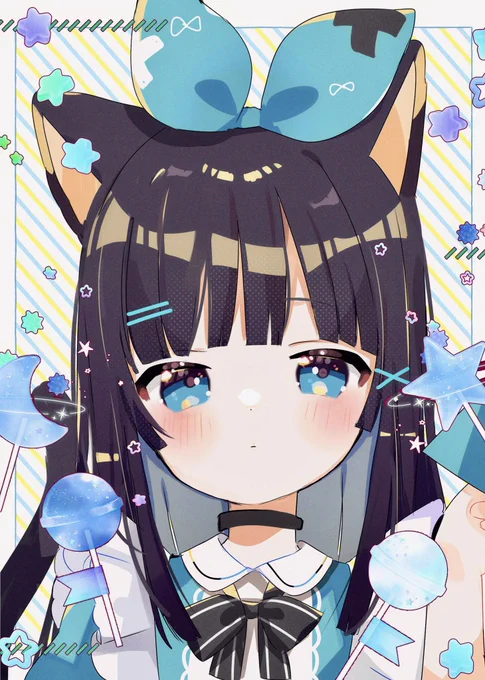 #イラスト黒髪ねこくん 