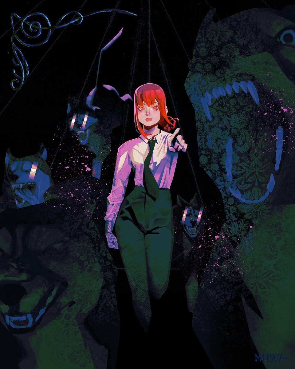 makima (chainsaw man) 1girl necktie shirt black necktie looking at viewer red hair ringed eyes  illustration images
