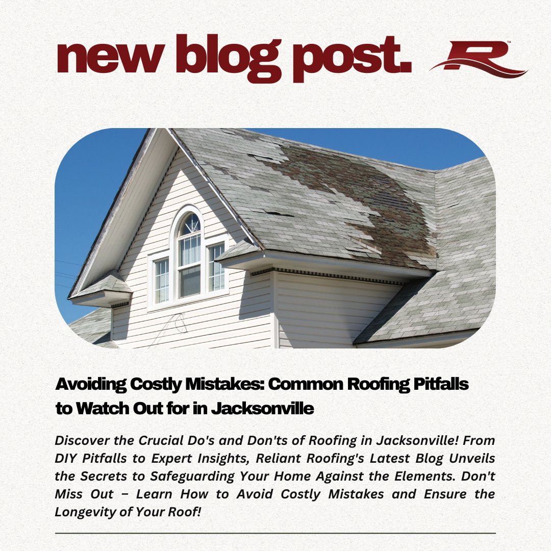 ReliantRoofing1's tweet image. 🏠Click the link on our bio to read our latest blog: Avoiding Costly Mistakes: Common Roofing Pitfalls in Jacksonville! Discover Expert Tips to Safeguard Your Roof's Longevity and Your Home's Integrity. Learn, Protect, and Roof with Confidence with Reliant Roofing! #flroofer