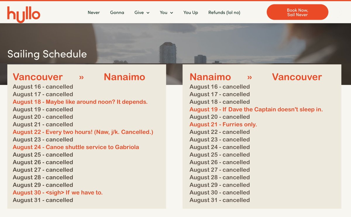 Nanaimo Beacon (@nanaimobeacon) on Twitter photo ππ₯πππππ‘π: Beleaguered fast ferry "Hullo" releases its new August schedule.
#nanaimo #vcd #vancouverisland #bcpoli #vancouver #hullo #britishcolumbia
FRIEND US on FB for more: facebook.com/profile.php?idβ¦ ππ₯πππππ‘π: Beleaguered fast ferry "Hullo" releases its new August schedule.
#nanaimo #vcd #vancouverisland #bcpoli #vancouver #hullo #britishcolumbia
FRIEND US on FB for more: facebook.com/profile.php?idβ¦