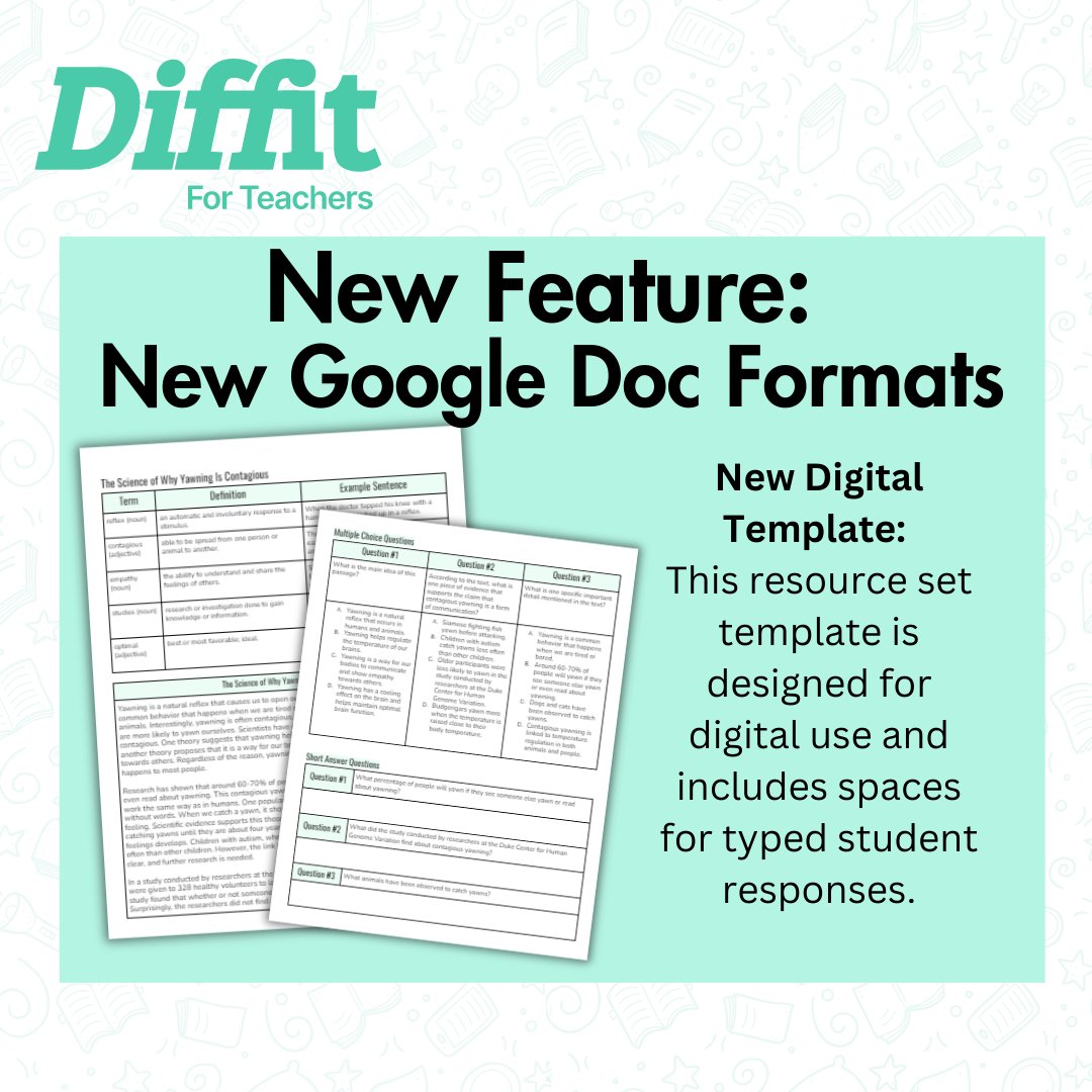 I 💚💚💚our Google Doc templates! When you adapt or generate a reading at diffit.me you can export it with Google Docs and then you have templates to pick from that are student ready.