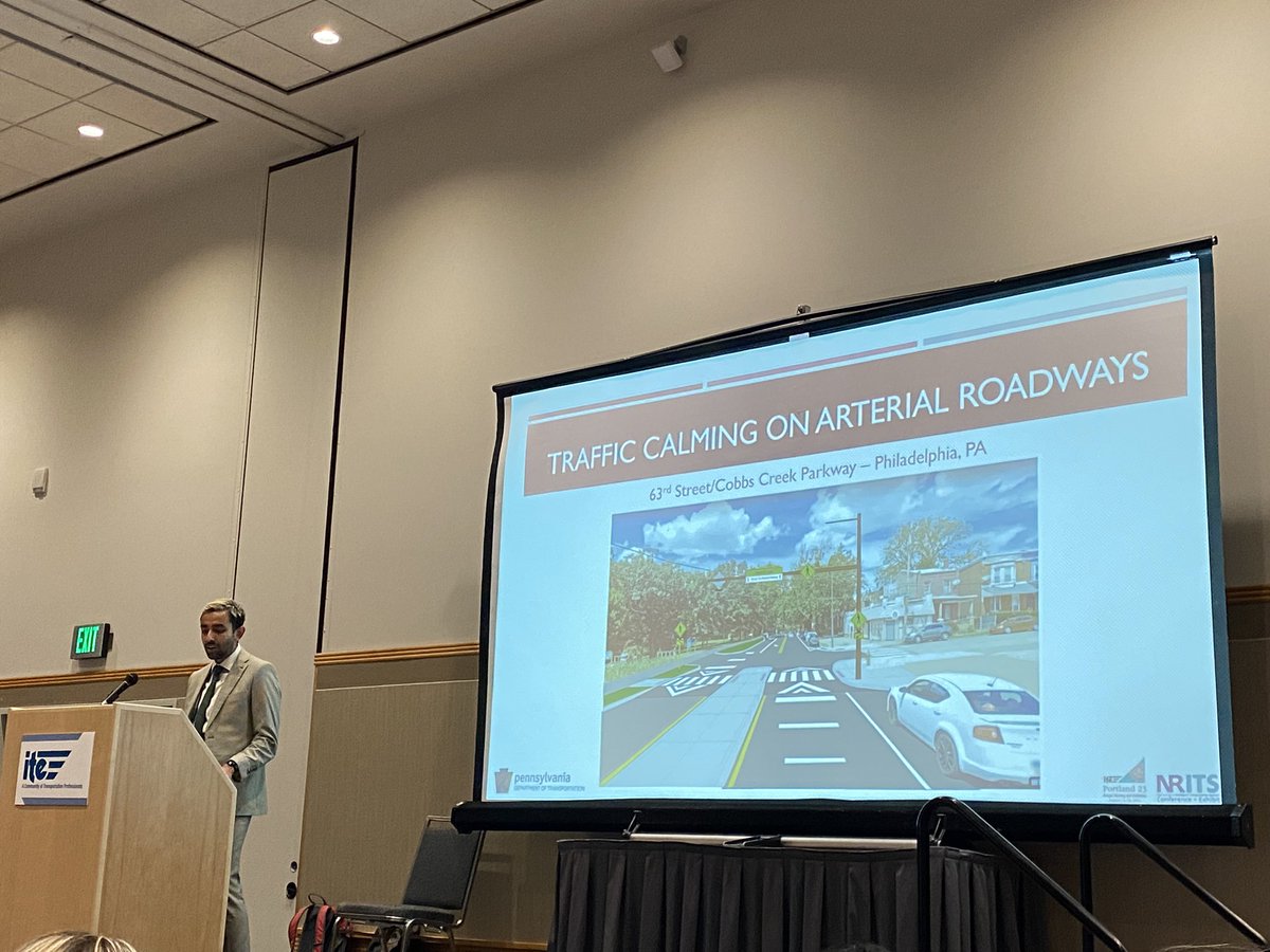 NKlineMcM's tweet photo. Effective speed management treatments on Cobbs Creek Parkway from PennDOT and the City of Philadelphia. #iteportland2023 https://t.co/Nj9v7skTFJ