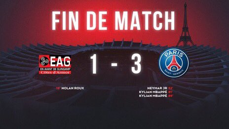 #Ligue1 | #EAGPSG 

Paris s’impose 3-1 face à Guingamp et enchaîne une seconde victoire !  Mbappe a inscrit un doublé et Neymar un penalty.

[C'était il y a 5 ans]