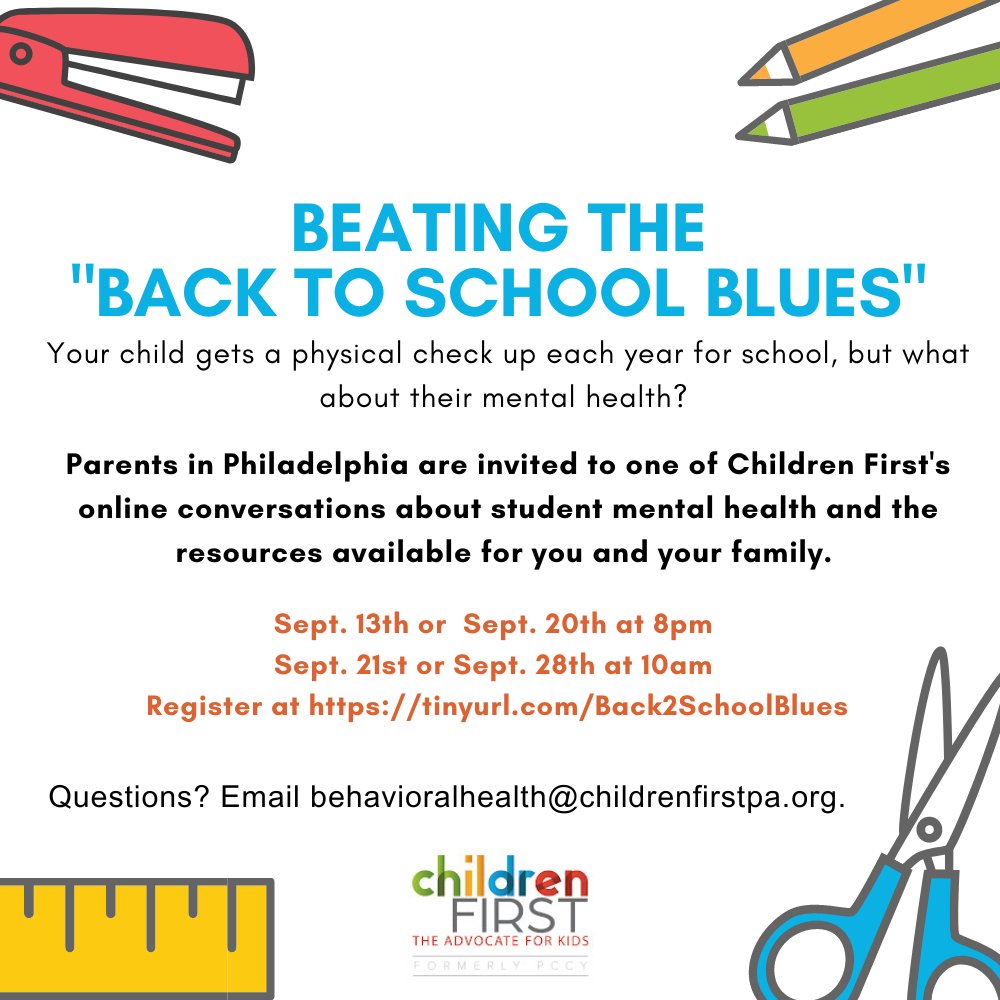 childrenfirstpa's tweet photo. 📣 PHILLY PARENTS! Find out how to support your children's and teen's mental health. In these challenging times, they need all the help they can get and Children First has info on what's out there for #Philly school students. Register https://t.co/X8gqOqkS8z @SarahGantz https://t.co/f1dsD8s0oa
