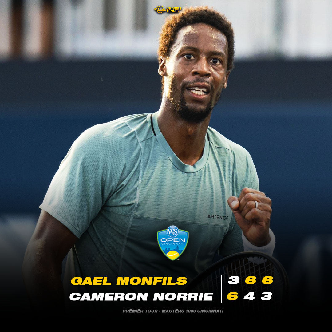 UniversTennis's tweet photo. 🔥 MONSIEUR. GAEL. MONFILS. 🔥

Après son 1/4 de finale à Toronto, le Français de 36 ans s'offre une deuxième victoire face au TOP 20 et renverse le n°15 mondial Cameron Norrie pour atteindre le deuxième tour au Masters 1000 de Cincinnati. ❤️🇨🇵 https://t.co/20eLKswGGc