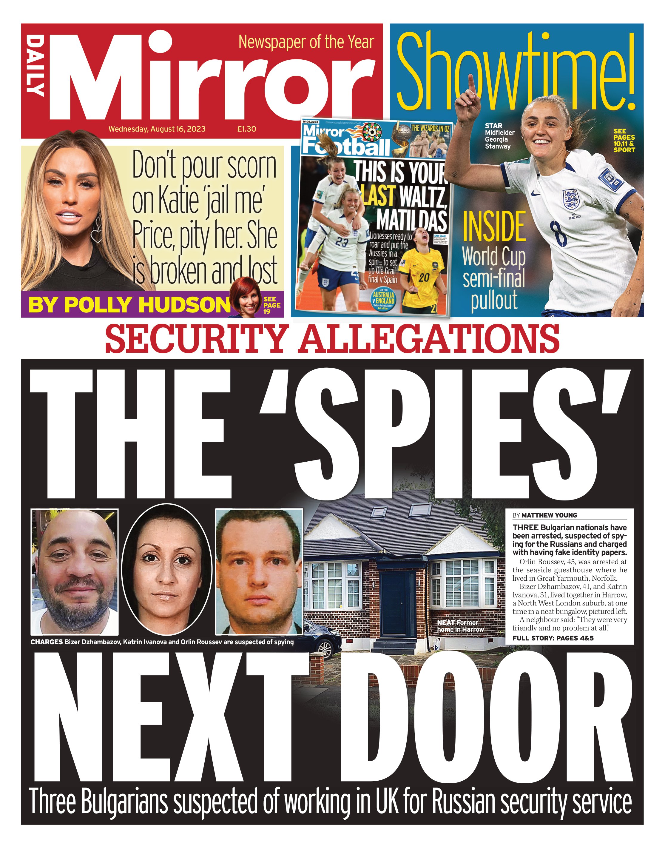 Wednesday's front page: The 'spies' next door #TomorrowsPapersToday
