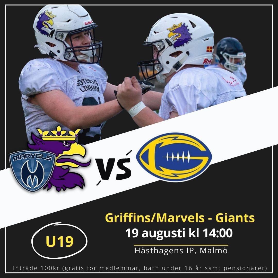 Till helgen drar äntligen U19 igång höstsäsongen. 

Griffins U19 har ett fortsatt samarbete med Göteborg Marvels under 2023. I år är det Hästhagen som är hemmaarenan och därför kommer alla utom en match spelas i Malmö! 

GO GRIFFINS/MARVELS!