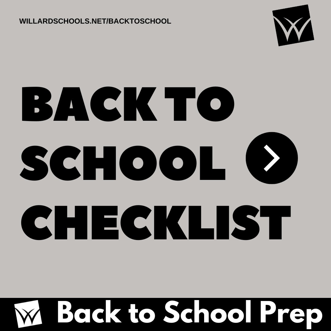 We have everything you need to prepare for our first school day on our website at willardschools.net/backtoschool, including a back-to-school checklist! It has everything you need to be ready for Monday, including tips, links, and essential information.