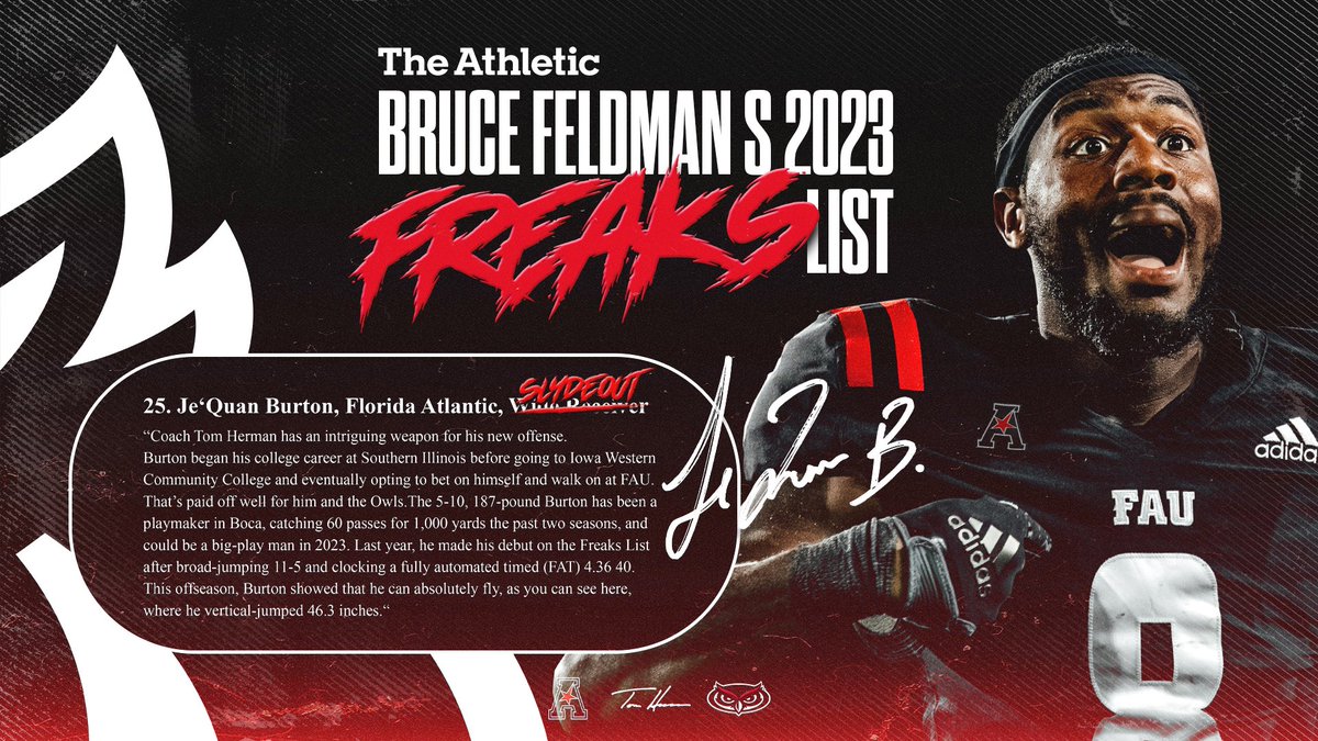 Nothing we didn’t already know😤 @JeQuanBurton5 named to @BruceFeldmanCFB Freaks List! #TriCountyTakeover #WinningInParadise