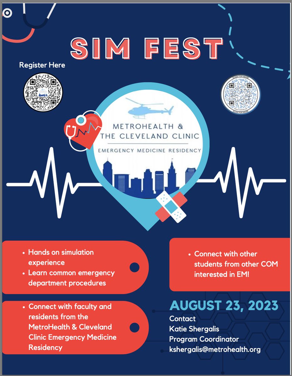 Hey #EMbound Medical Students.  Come check out Simfest next Wednesday <a href="/MetroHealth_EM/">MH/CCF/CWRU Emergency Medicine Residency</a> It is sure to be a great time with some excellent teaching.  Hope to see you there!  Email us or scan the QR code to register! #medtwitter