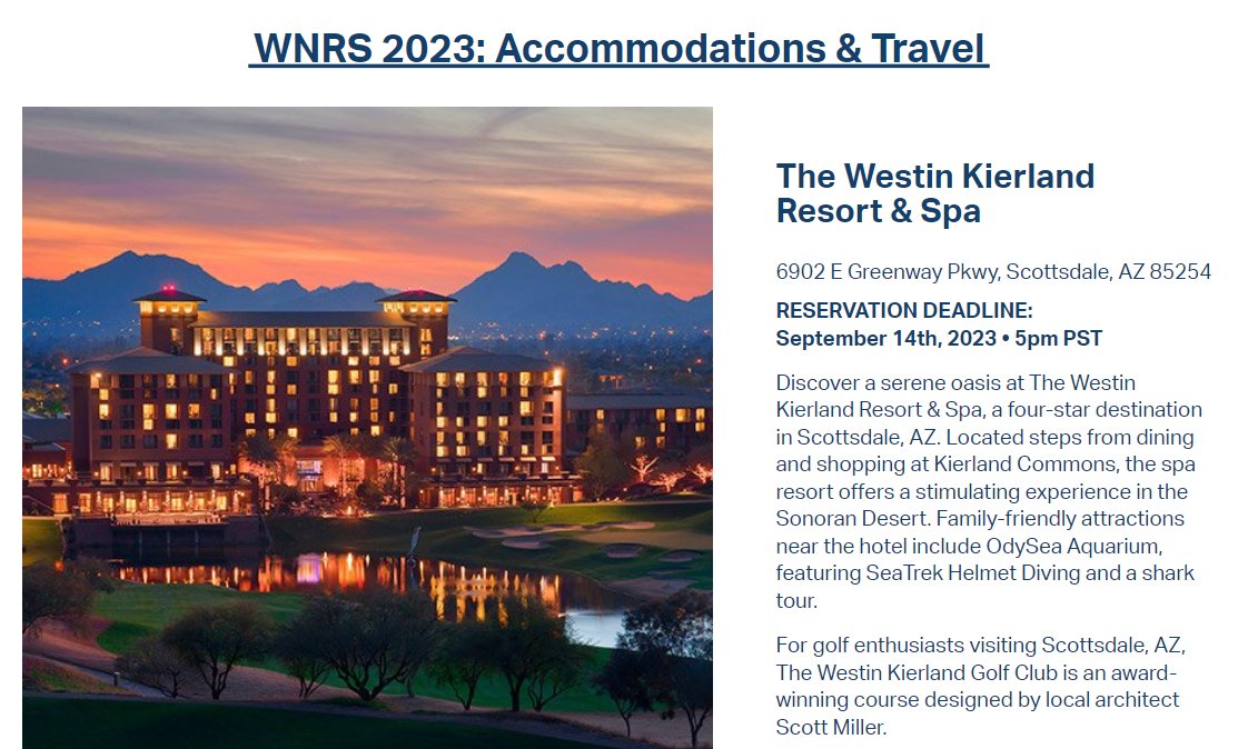 Call for abstracts! Still 2 weeks left to submit your abstract and come to warm, sunny Scottsdale with us. Submit by September 1st, and see you Oct 19-22nd! Golf and Pickleball tournaments! wnrs.org/wnrs-2023 #WNRS2023