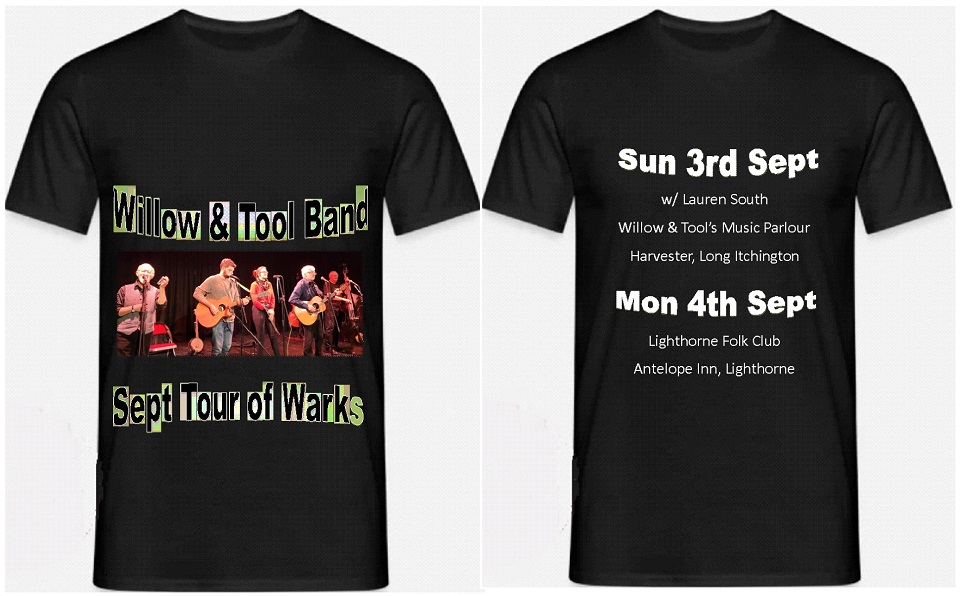 Getting geared up for our early-Sept tour of mid-Warks.
Sun. 3rd at the Music Parlour, w/<a href="/laurensouthfolk/">Lauren South</a> plus Adam Cooney and Jamie Scott. Mon. 4th at Lighthorne Folk Club w/Martin Hainsworth and the fabulous Nowhere Club. Looking forward to both. Perhaps we should merchandise.