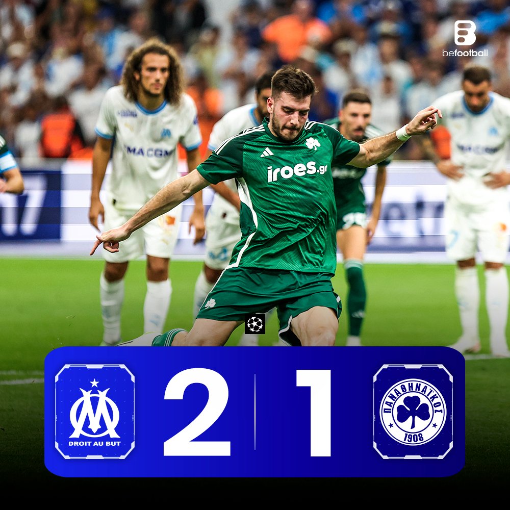 _BeFootball's tweet photo. ⏱ L'OM EST ÉLIMINÉ PAR LE PANATHINAIKOS ! ❌

Beaucoup de poisse dans ce match, qui partait pourtant tellement bien...

⚽️ '2 : Aubamayeng
⚽️ '45+ : Aubameyang
⚽️ '90+8 : Ioannidis (s.p) https://t.co/ms6hE6jSnN