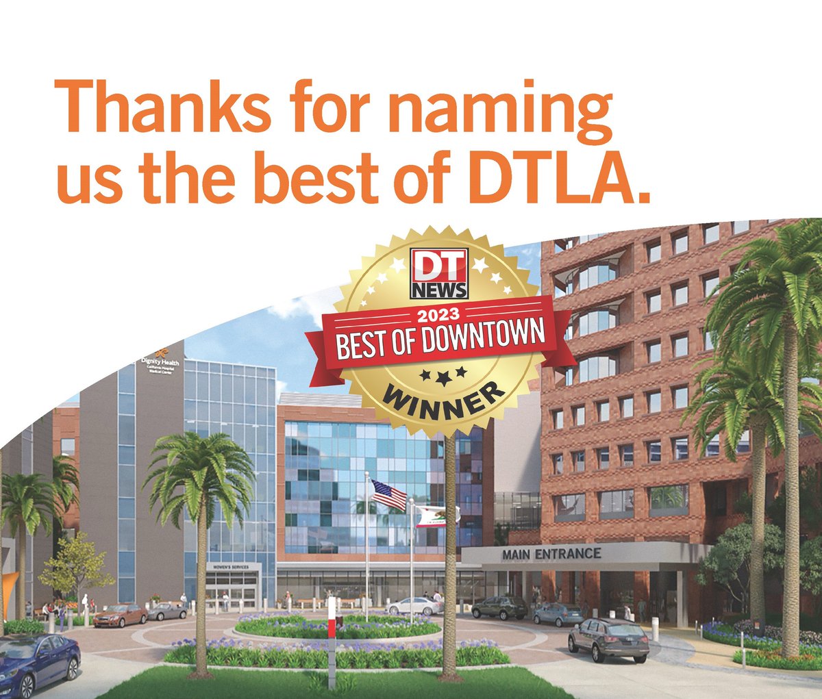 SupportCHMC's tweet image. Congratulations to Dignity Health - California Hospital Medical Center for being named the Best Hospital in DTLA by @DowntownNews!  Thank you for recognizing California Hospital as your hospital of choice! #supportcaliforniahospital #BestofDTLA #Hellohumankindness