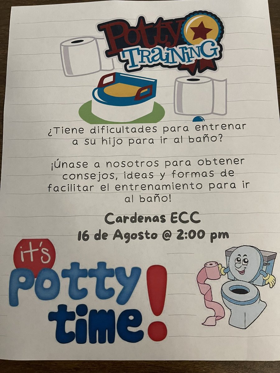 Coldturtle1's tweet photo. Cardenas Parents tomorrow August 16th Potty Training workshop! Come and join us!
Padres de Cárdenas mañana 16 de agosto tendremos el taller de entrenamiento para ir al baño! Los esperamos!@JOSECARDENASECC @EISDofSA https://t.co/KfBwrLNsI7