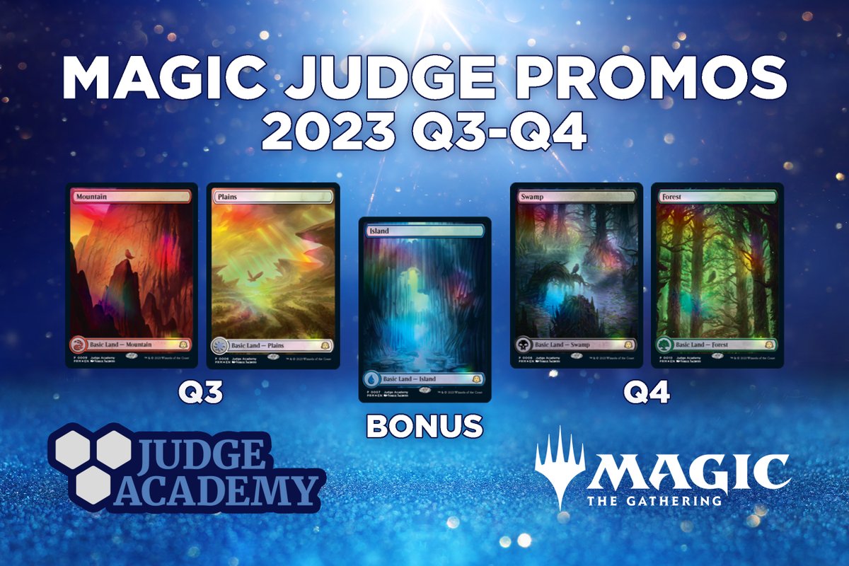 JudgeAcademy's tweet photo. Judge Academy is SO EXCITED to share our new Magic Judge promo cards for Q3 and Q4! 🎉 We would like to proudly introduce the owl lands! Featuring owls incorporated into the art of all five basic land types!🦉💙 #MagicJudge #MagicTheGathering #JudgeAcademy https://t.co/JsRk2I2DKZ