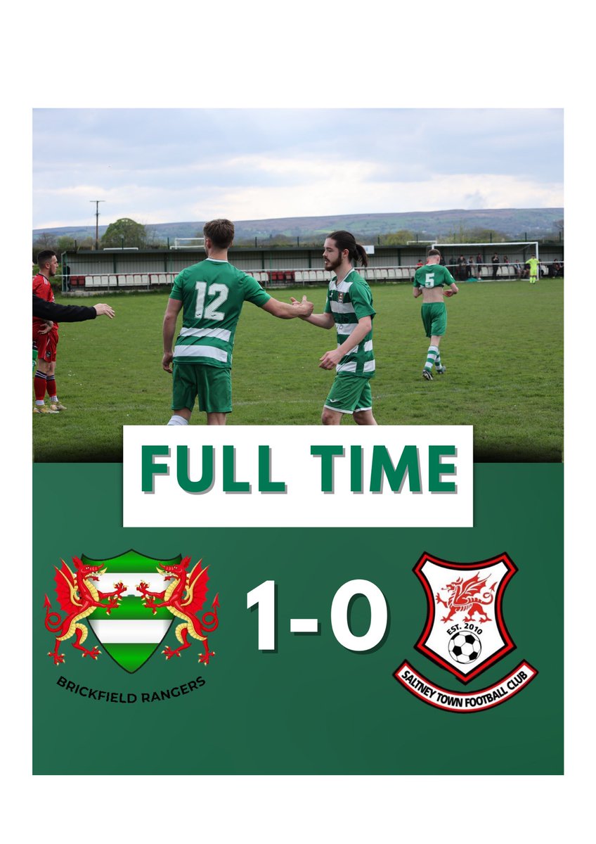 FULL TIME : Brickfield Rangers 1
                      Saltney Town FC.  0

Very close game tonight with 12 missing from the first team but the lads worked hard to get all 3 points from second half goal! 🟢

Goalscorers ⚽️ :  Kian Thomas 

#UPTHEBRICKY🟢
#oneclubonecommunity💚
