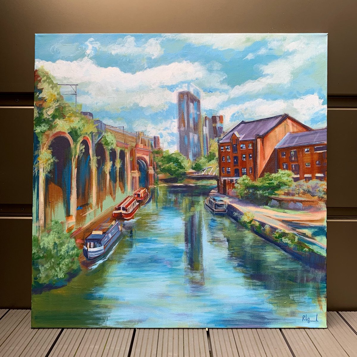 New painting! 🎨✨ Bridgewater Canal, Acrylic Paint on Canvas (24”x24”), 2023.