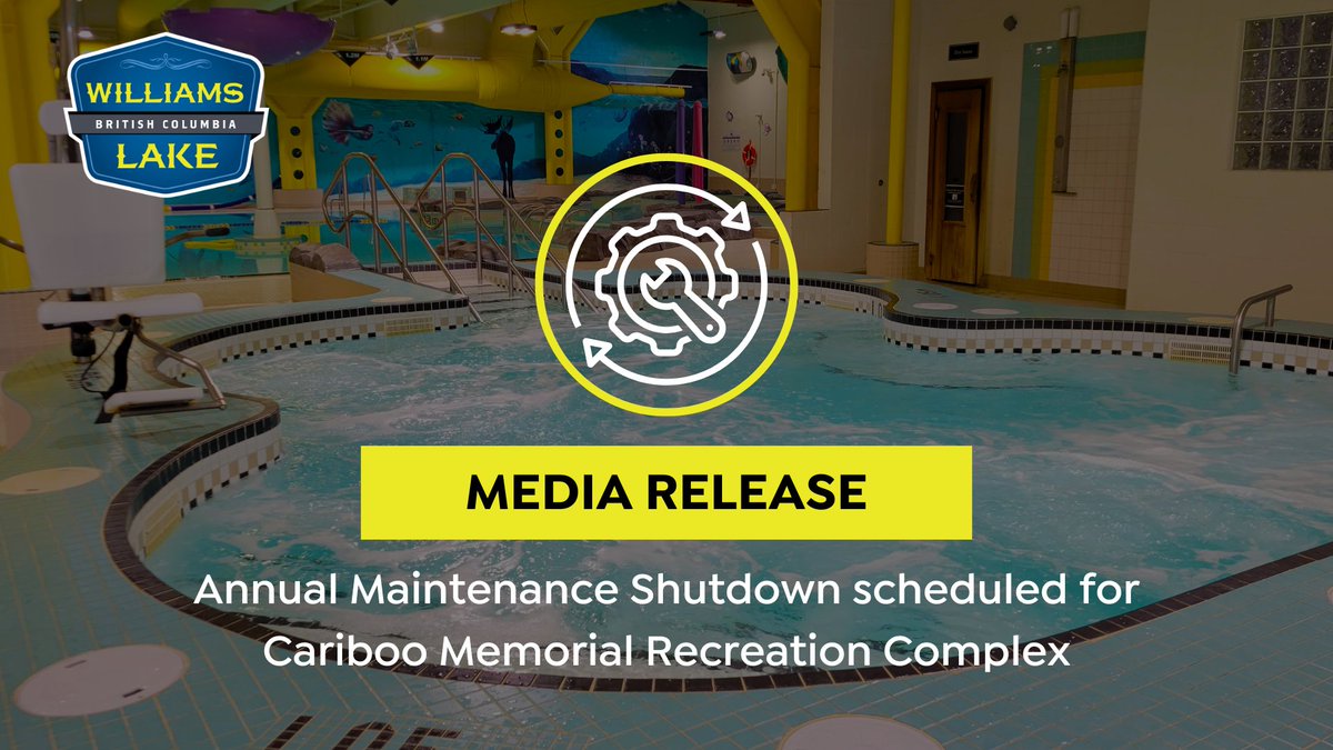 CityWL's tweet photo. The Cariboo Memorial Recreation Complex will begin its annual maintenance shutdown on Monday, Aug. 21.
POOL CLOSURE: Monday, Aug. 21 to Sunday, Sept. 10 inclusive
FITNESS CENTRE CLOSURE: Saturday, Sept. 2 to Monday, Sept. 4 inclusive
Read the release at: https://t.co/94SuHxUsAN https://t.co/PQonZgHldf