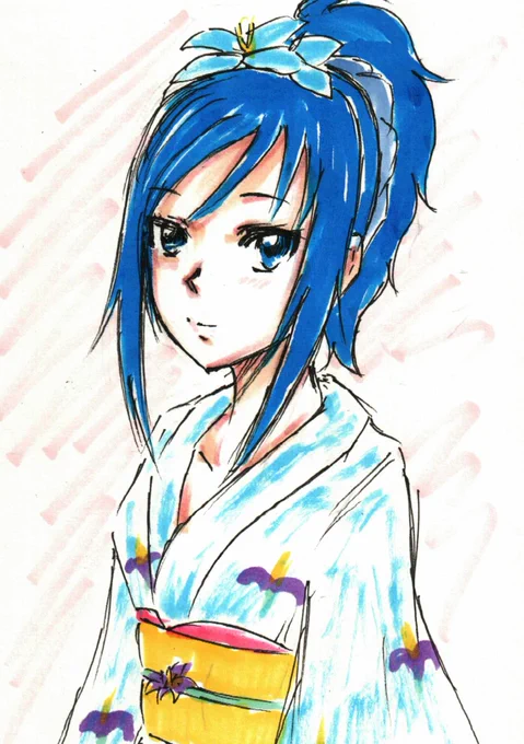 #1日1六花(213)昨晩、ワンドロついでに寝る前に描いてた浴衣六花。 