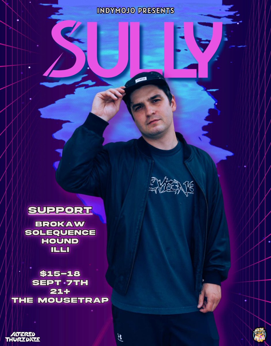 🌀Just Announced: 
Thurzday, September 7th 
Sully returns to #AlteredThurzdaze strapped with a debut album on @WakaanOfficial and a stacked supporting cast: @BrokawMusic @HarneyTravis HOUND & illi 

This almost sold out last time. This one should be a lock 🔒 

On sale now!