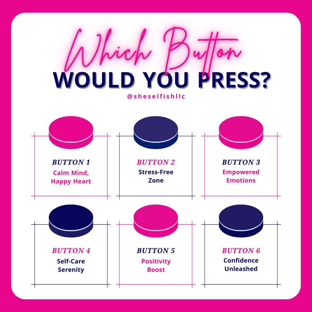 sheselfishllc's tweet image. 🌟 Which Button Would You Press, Sis? 🌟 Let&apos;s have some fun and engage in a mental health journey together! 💬💭 Choose a button that resonates with you, and let&apos;s explore the empowering world of self-care and well-being. 🌈💪 

#WhichButtonWouldYouPress #MentalHealthJourney