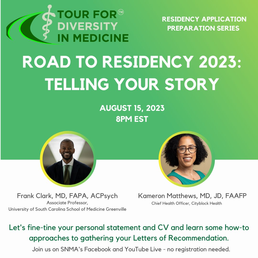 If you are applying to residency this year, join us TONIGHT for the 2nd in our #RoadtoResidency series.  In partnership with Student National Medical Association and Latino Medical Student Association.