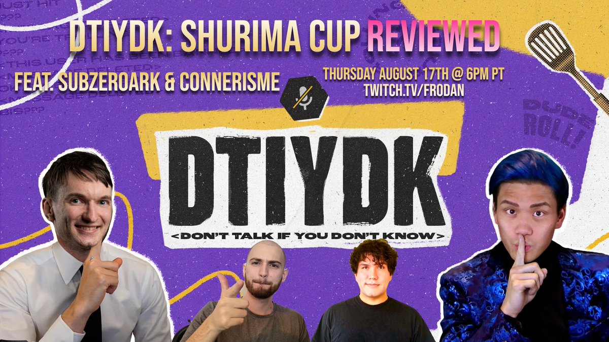 DTIYDKshow's tweet photo. DTIYDK is back to reflect on a crazy Shurima Cup this past weekend!

Come learn about breakout performers @Subzeroark &amp; @connerismee who finished high with off-meta legends, Caitlyn and Ezreal

@Naturesbf fills in for @esportslaw as a guest host

Thursday, August 17th @ 6pm PT https://t.co/RYR3gmFVzL