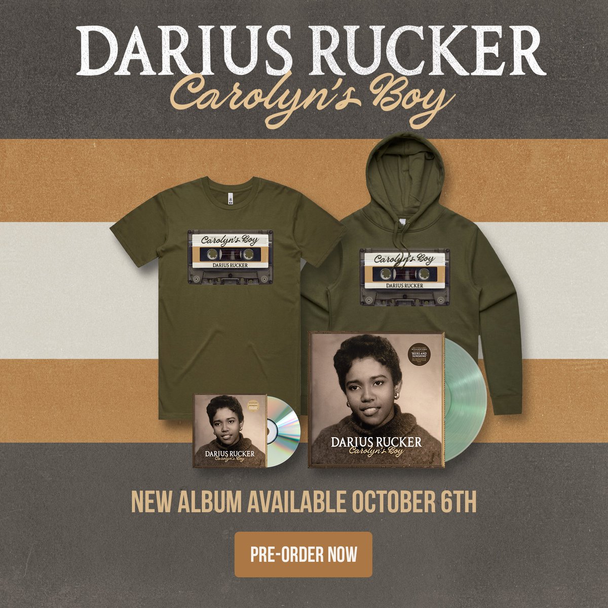 dariusrucker's tweet photo. Exclusive 'Carolyn's Boy' pre-order packages are available now!

Hoodie, t-shirt, vinyl and cds. Shop here: https://t.co/qVAx3jdsi0 https://t.co/cU1h7N2xSM