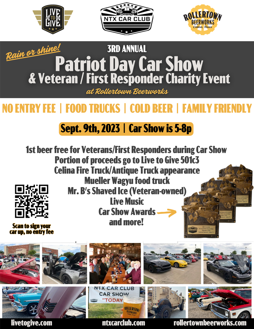 garaged_io's tweet photo. π
Sept. 9th: Join #Garaged at the Patriot Day Car Show at @rollertown, Celina, TX. A part of the proceeds supports Live to Give. ππ¨ Visit our tent for a raffle chance to win tickets to the Dallas Stars' opener vs. St. Louis Blues! π Great cars, music & food await! #carshow https://t.co/9q0ujyTqFS