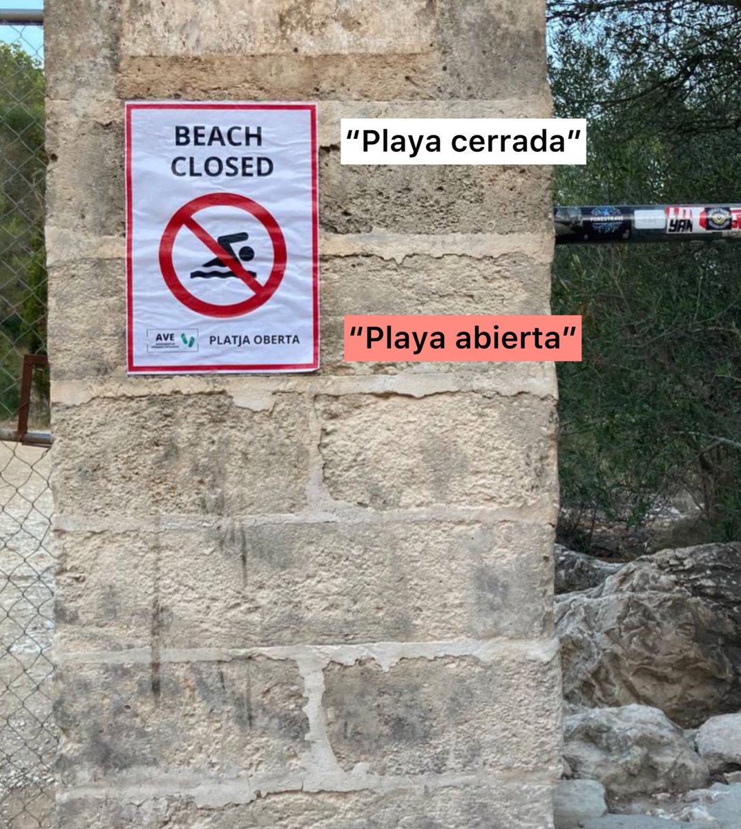 ceciarmy's tweet photo. Algunos de los carteles que los mallorquines han puesto para espantar a los guiris de las playas https://t.co/bp0ICACagu