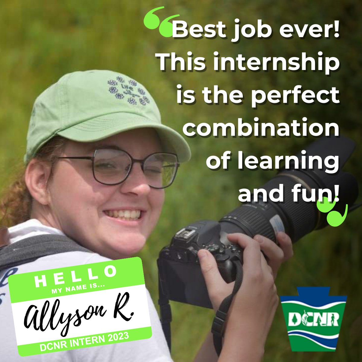 DCNRnews's tweet photo. Allyson, a senior @shippensburgU studying Communication, Journalism, and Media and Sociology, has been assisting DCNR with curating social media posts, writing blogs, helping with video shoots, and photographing state parks at a DCNR internship this summer. #DCNRinterns https://t.co/6cTkSm8rjR