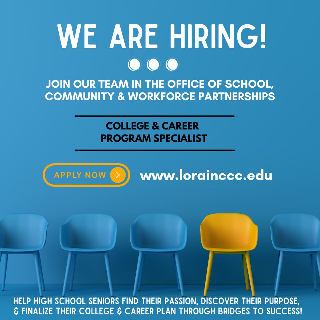 dforthof's tweet photo. My colleagues in the School, Community and Workforce Partnerships office at @lorainccc are hiring a College and Career Program Specialist for the Bridges to Success Program. If you've ever had interest working at LCCC, check out the posting. https://t.co/rKIGrIVUz3
